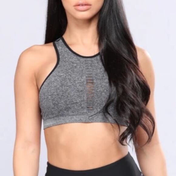 Zobha Heather Gray Cut Out High Neck Sports Bra Small - Picture 1 of 9